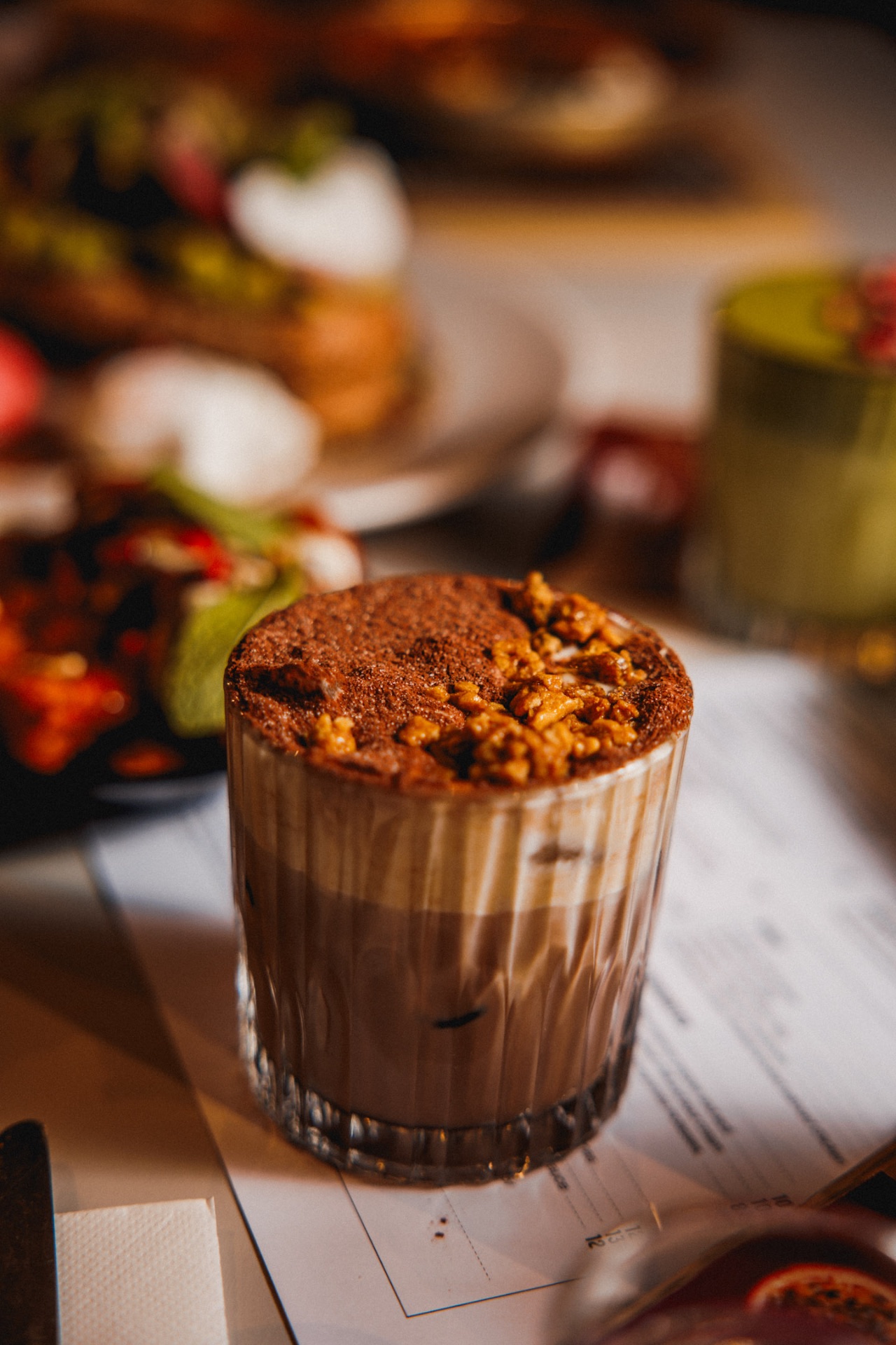 Iced mocha with caramelised nuts